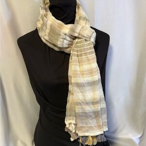 Lightweight Cream and Tan Plaid Scarf - Women Accessories